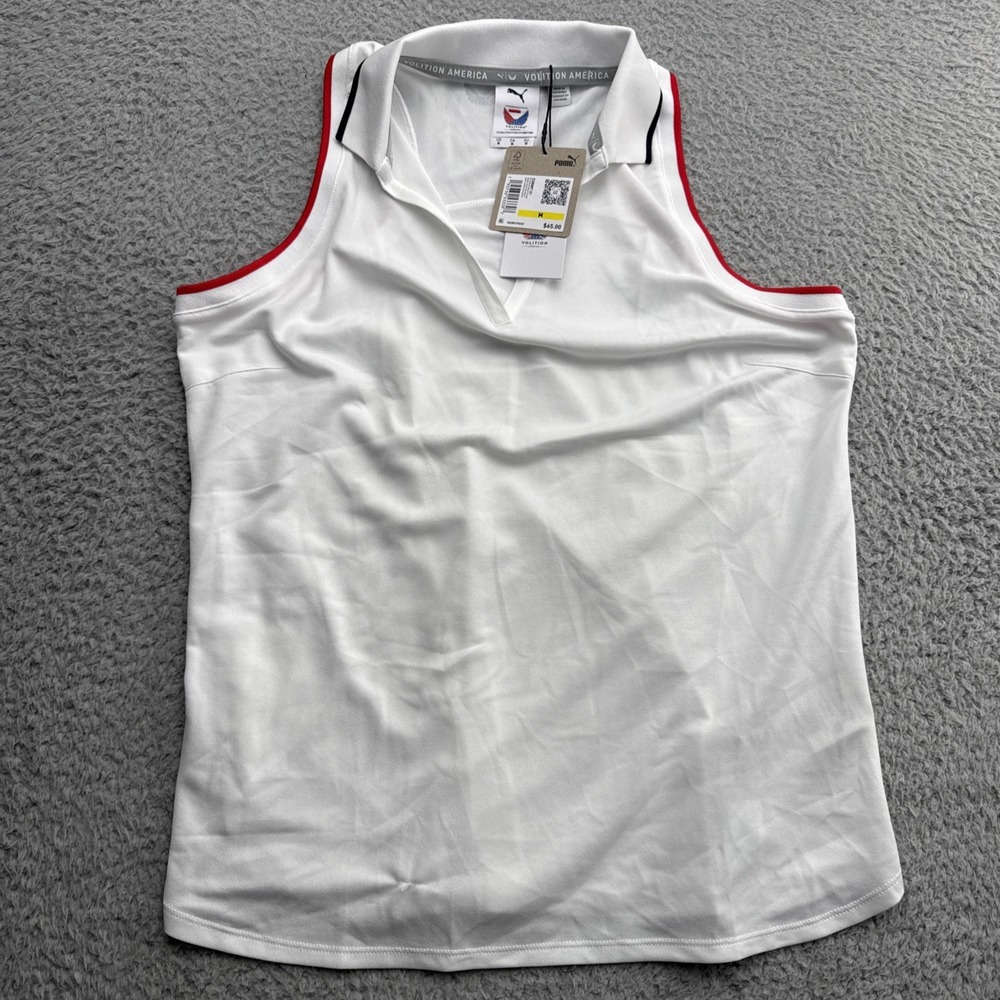 Puma Volition Rosie Golf Polo Shirt Womens Medium Sleeveless White 538887-01